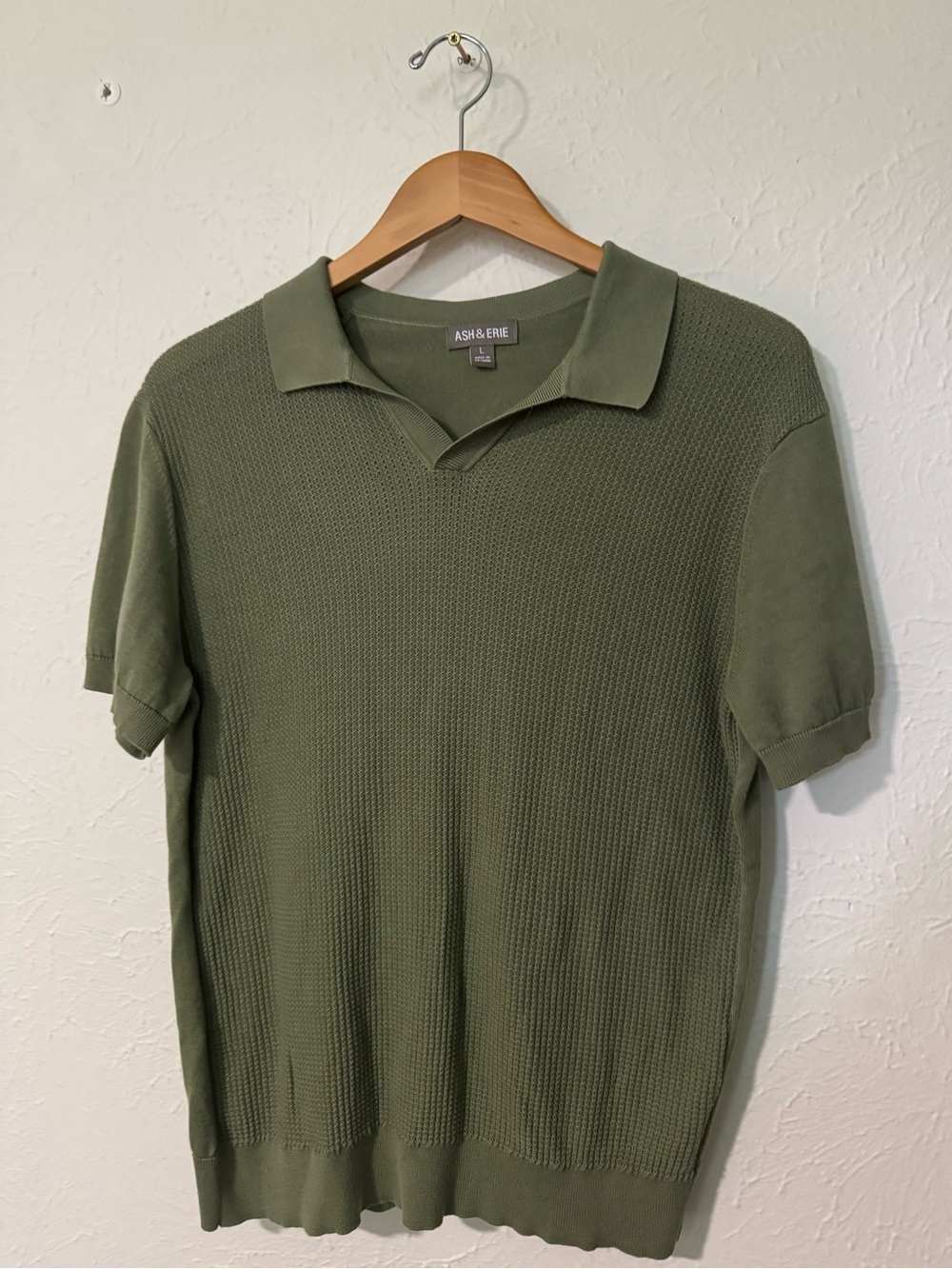Ash & Erie Green Knit Polo Shirt for Short Men Size L